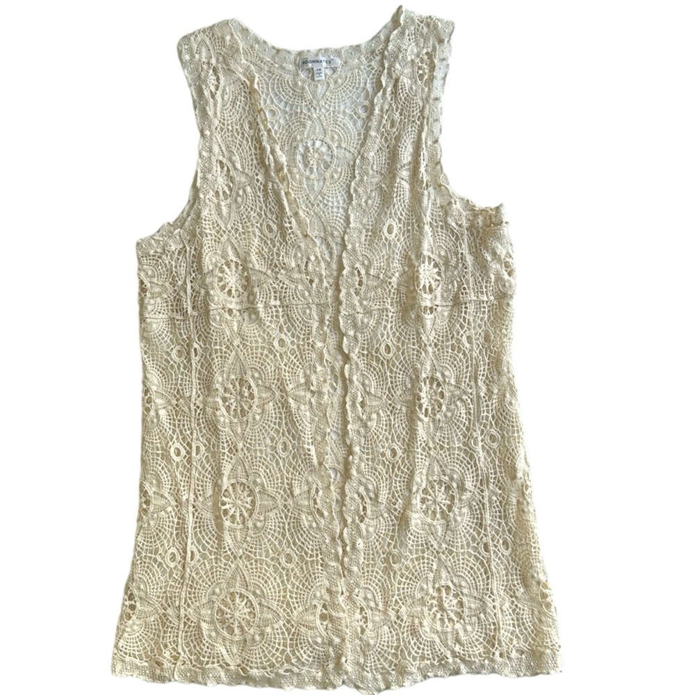 Roommates Lace Crochet Sleeveless Cardigan
